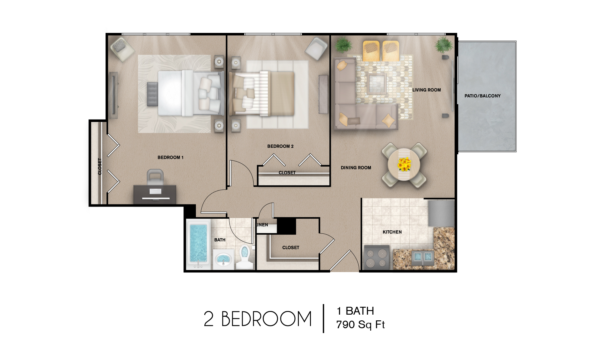 2 Bedroom balcony sq ft 1